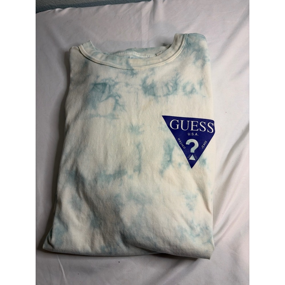 Guess Los Angeles Tie Dye T-Shirt Mens Large Blue White Triangle Logo Graphic - Picture 4 of 6